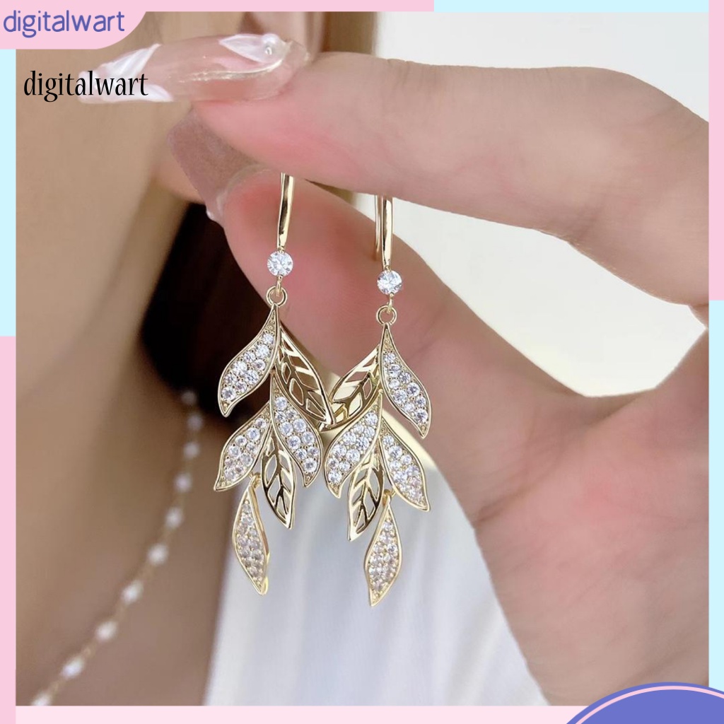 Kỹ Thuật Số| 1 Đôi Bông Tai Móc Hình Chiếc Lá Đính Đá Thời Trang Dành Cho Nữ