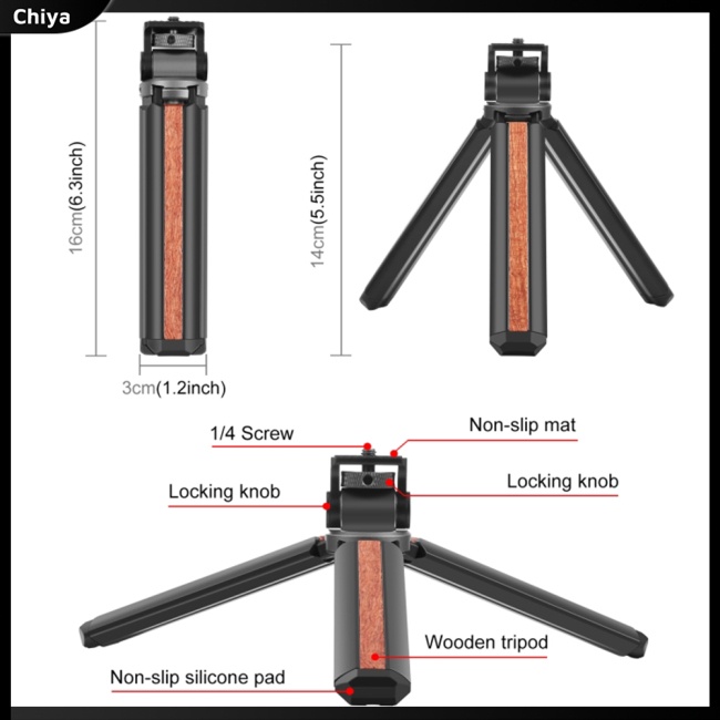 Giá Đỡ Ba Chân Mini Bằng Gỗ Dát Đá Di Động Đa Năng Ốc Vít 1 / 4 Inch Có Thể Gập Gọn