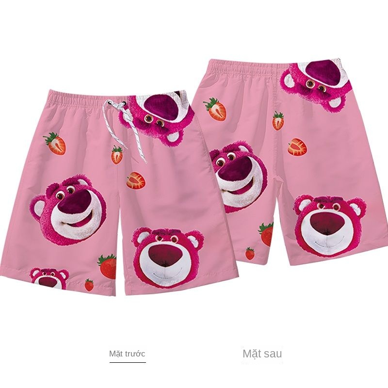 Quần Short Đi Biển Dáng Rộng Nhanh Khô In Hình Gấu Dâu Tây Dễ Thương Thời Trang Mùa Hè Cho Nam