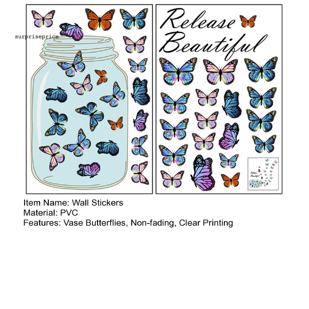 1 Set Sticker Dán Tường Hình Lọ Hoa Bướm Phát Sáng Trong Bóng Tối Không Phai Màu Trang Trí Nhà Cửa