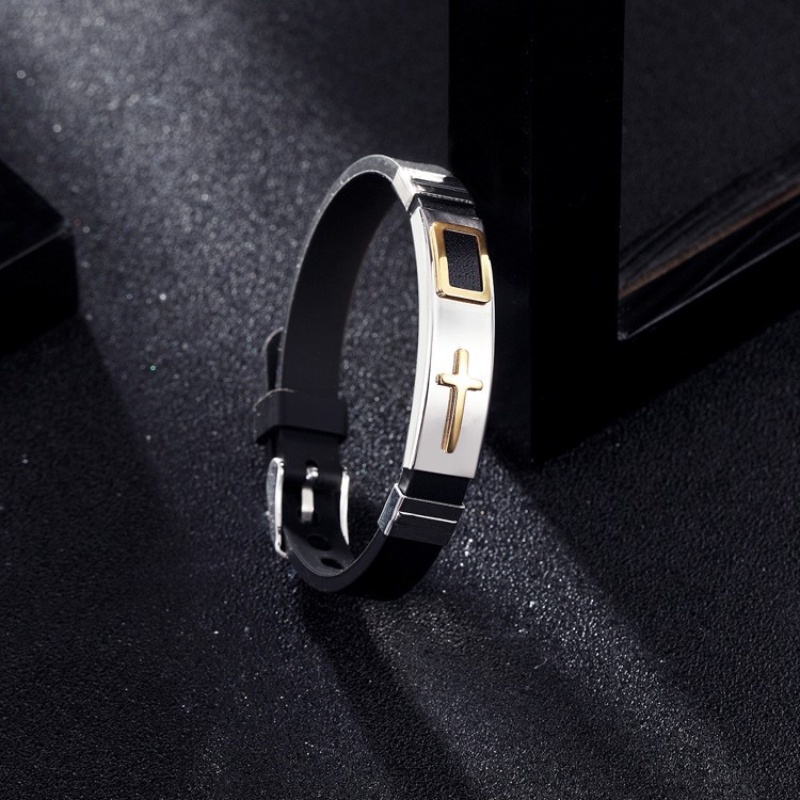 Z Vòng Tay Silicon Phối Mặt Thánh Giá Bằng Thép Không Gỉ Phong Cách Hip Hop Cho Nam Và Nữ