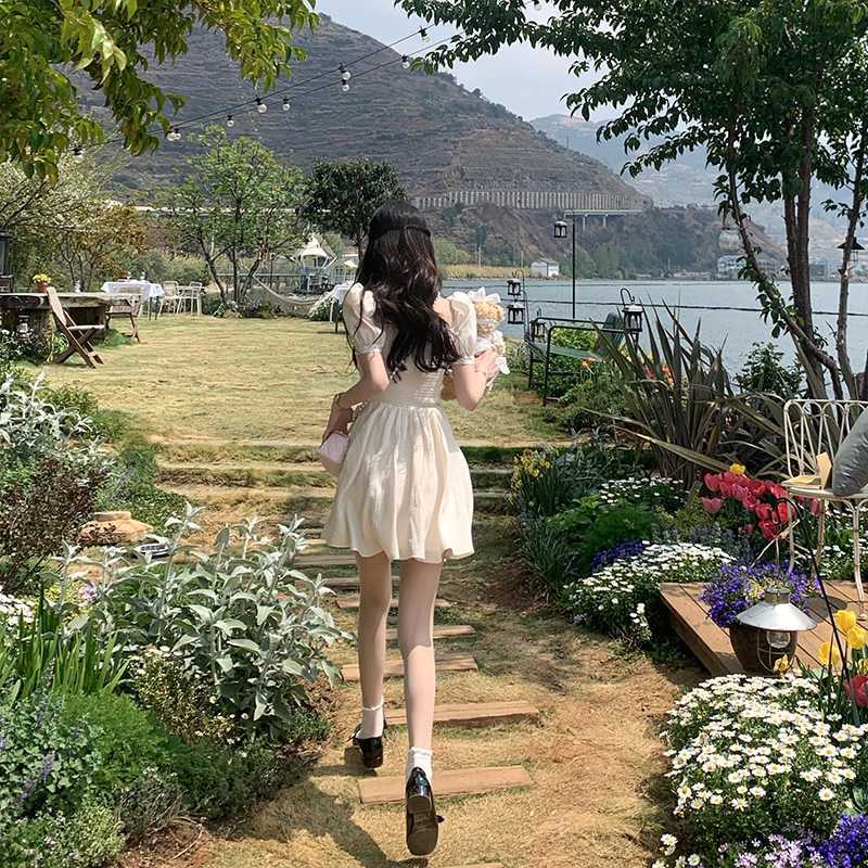 COZOK Đầm Tay Ngắn Chiết Eo Thời Trang Thanh Lịch Cho Nữ