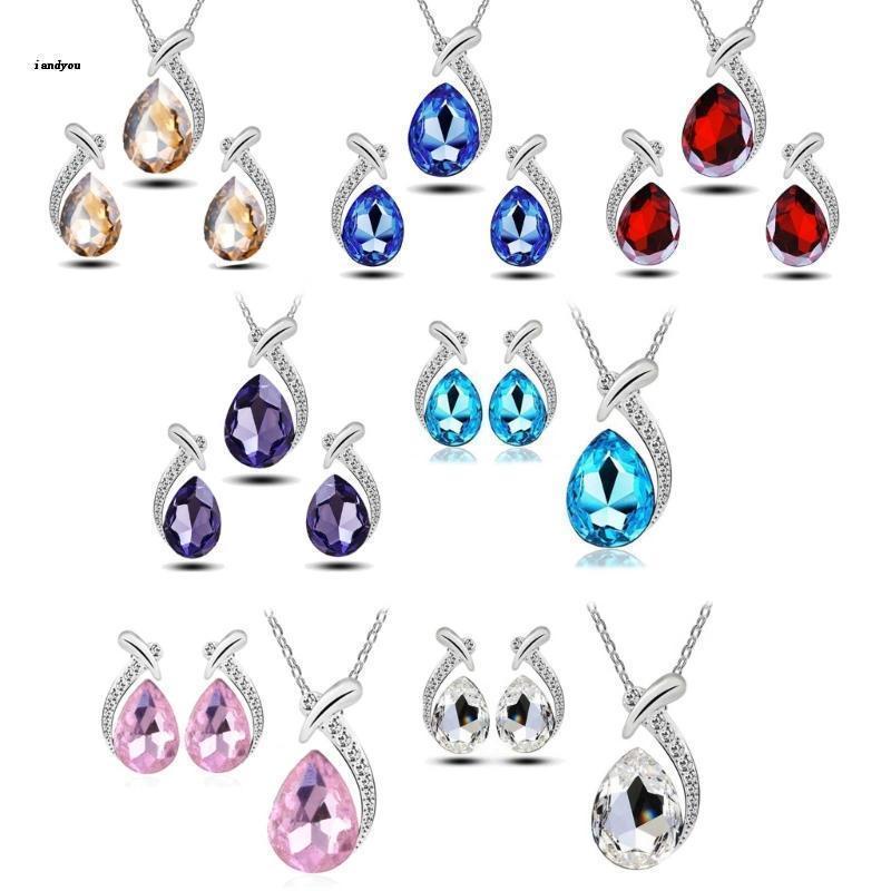 ✿ Bộ Vòng cổ + Bông Tai Hợp Kim Hình Giọt Nước Thời Trang Mùa Đông
