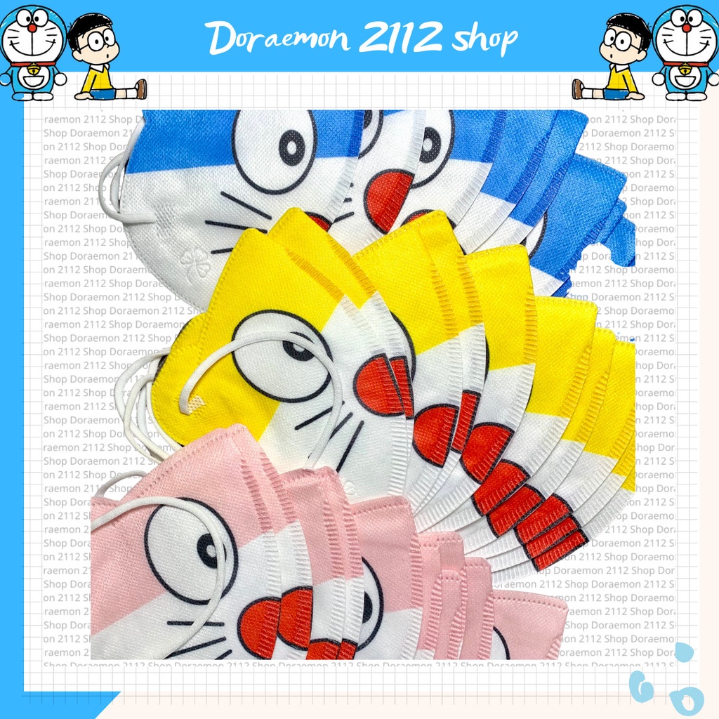 SET 10 khẩu trang y tế em bé 3 lớp MẦM CHỒI LÁ mẫu DORAEMON bé 2-5 tuổi