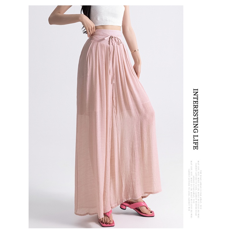 SUXI Quần ống rộng Lưng Thun Cột Dây Đơn Giản Thời Trang Mùa Hè Dành Cho Nữ