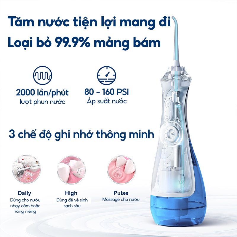 Tăm nước với 3 chế độ áp lực/ 5 vòi khác nhau/ Xung nước 1500 lần/ phút Seago SG-833 - Hàng chính hãng