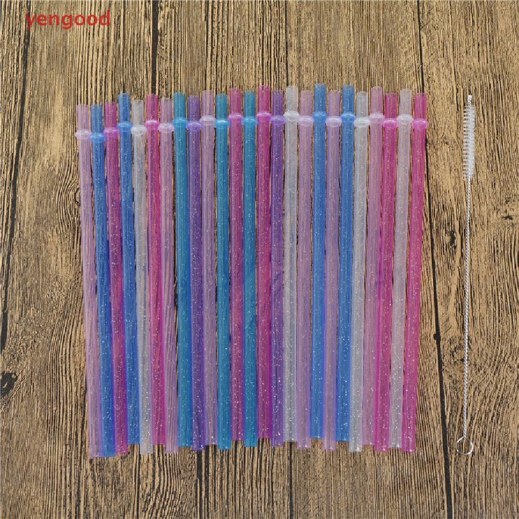 Set 25 Ống Hút Nhựa Cứng Họa Tiết Kẻ Sọc Nhiều Màu Có Thể Tái Sử Dụng