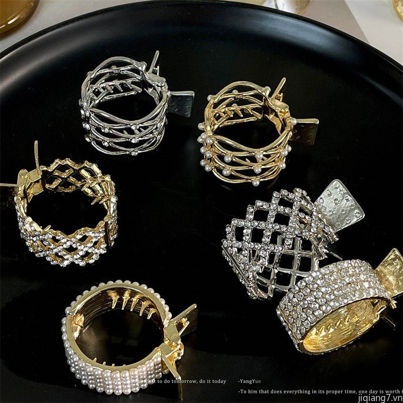 Kẹp Tóc Càng Cua Cố Định Đính Đá &amp; Ngọc Trai Mới