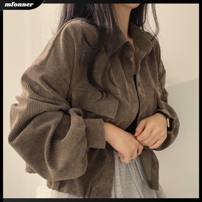 Áo Khoác Sơ Mi Tay Dài Cổ Bẻ Chất Liệu Nhung Dày Dặn Màu Sắc Đơn Giản Phong Cách Retro Cho