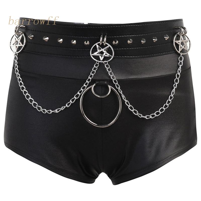 Quần Short Da PU Màu Đen Đính Đinh Tán Phong Cách Punk Gothic Thời Trang Mùa Hè Cho Nữ