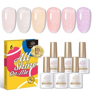 Set 6 lọ gel sơn móng tay màu hồng lấp lánh 10ml born pretty