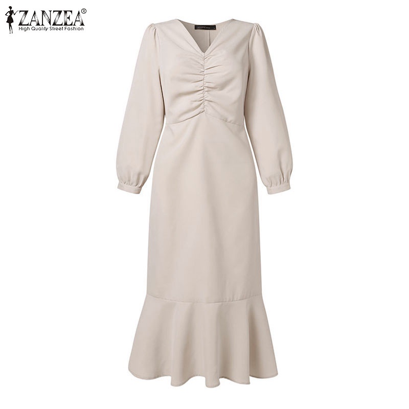 Zanzea Đầm Đuôi Cá Tay Dài Cổ Chữ V Thời Trang Nữ Tính