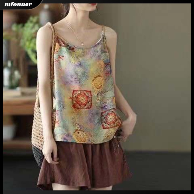 Áo Hai Dây Mỏng Họa Tiết Hoa Phong Cách Retro Cho Nữ