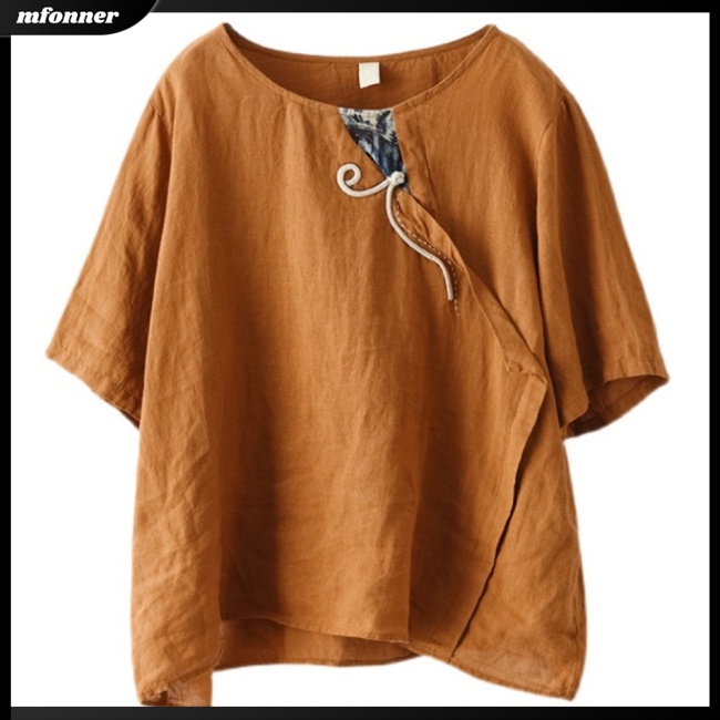 Áo Sơ Mi Tay Ngắn Cổ Tròn Dáng Rộng Màu Sắc Đơn Giản Thanh Lịch Dành Cho Nữ