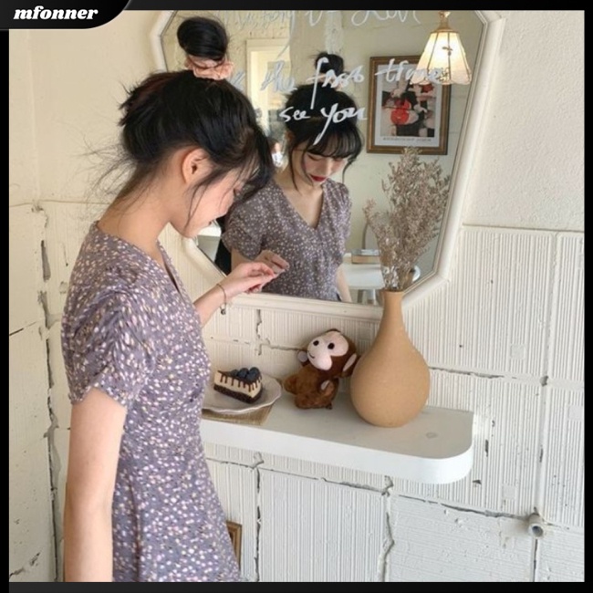 Đầm Tay Ngắn Cổ Chữ V Họa Tiết Hoa Thời Trang Mùa Hè Cho Nữ