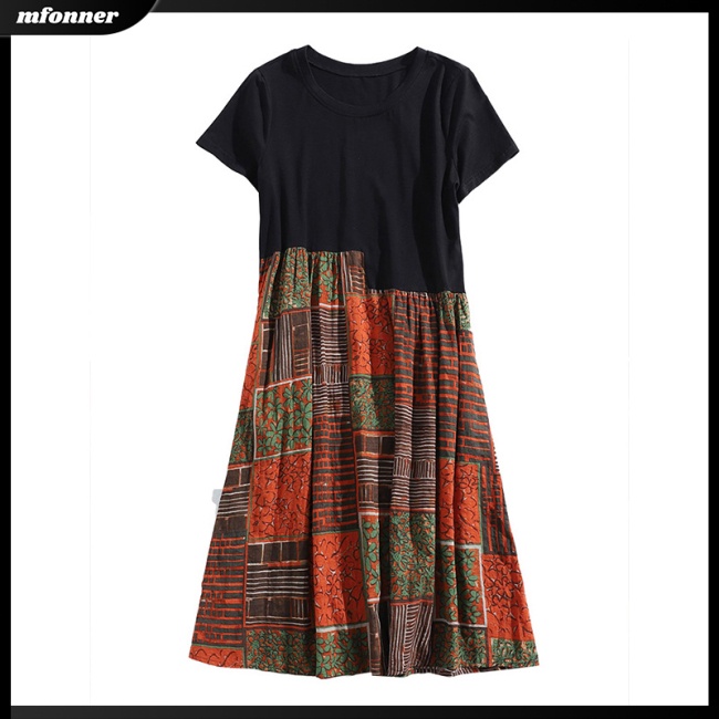 Đầm Midi Tay Ngắn Cổ Tròn Dáng Rộng Họa Tiết Kẻ Sọc Thời Trang Mùa Hè Xinh Xắn Cho Nữ