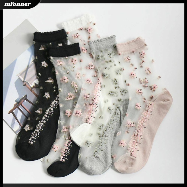 Vớ Lụa Phối Ren Trong Suốt Siêu Mỏng Co Giãn Dành Cho Nữ