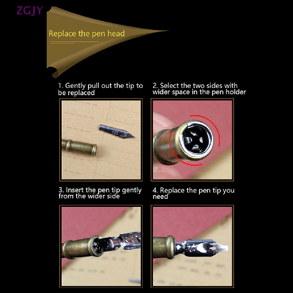 1 Set Bút Mực Nước Bằng Kim Loại Hình Lông Vũ Phong Cách Cổ Điển Mới