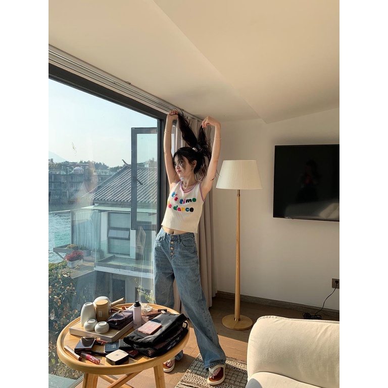 Áo Dệt Kim Sát Nách Dáng Ngắn In Họa Tiết Thời Trang Mùa Hè Phong Cách Hàn Quốc Cho Nữ