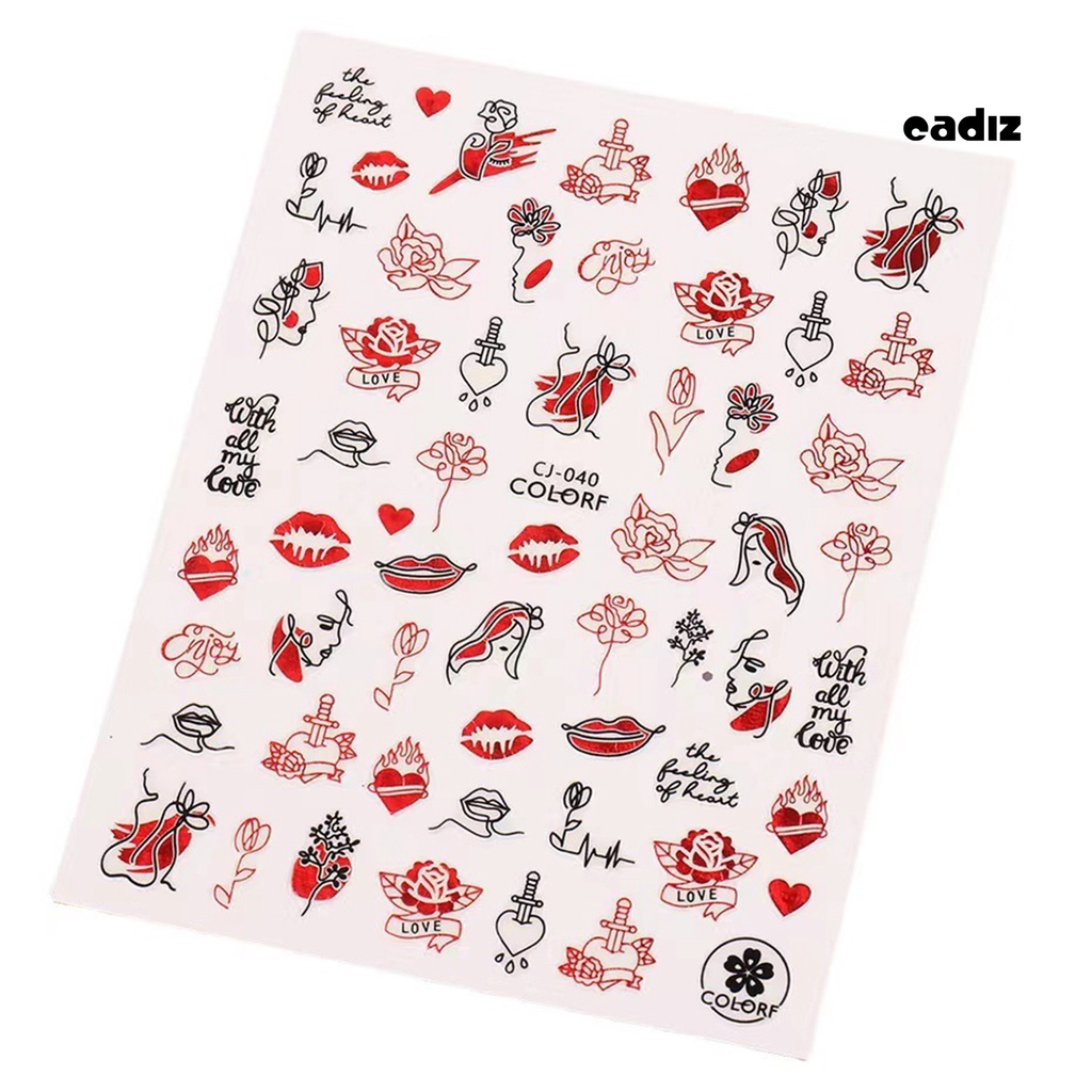 Bộ 2 Miếng Dán Móng Tay Tự Dính Không Phai Họa Tiết Trái Tim Màu Đỏ Dùng Trang Trí DIY