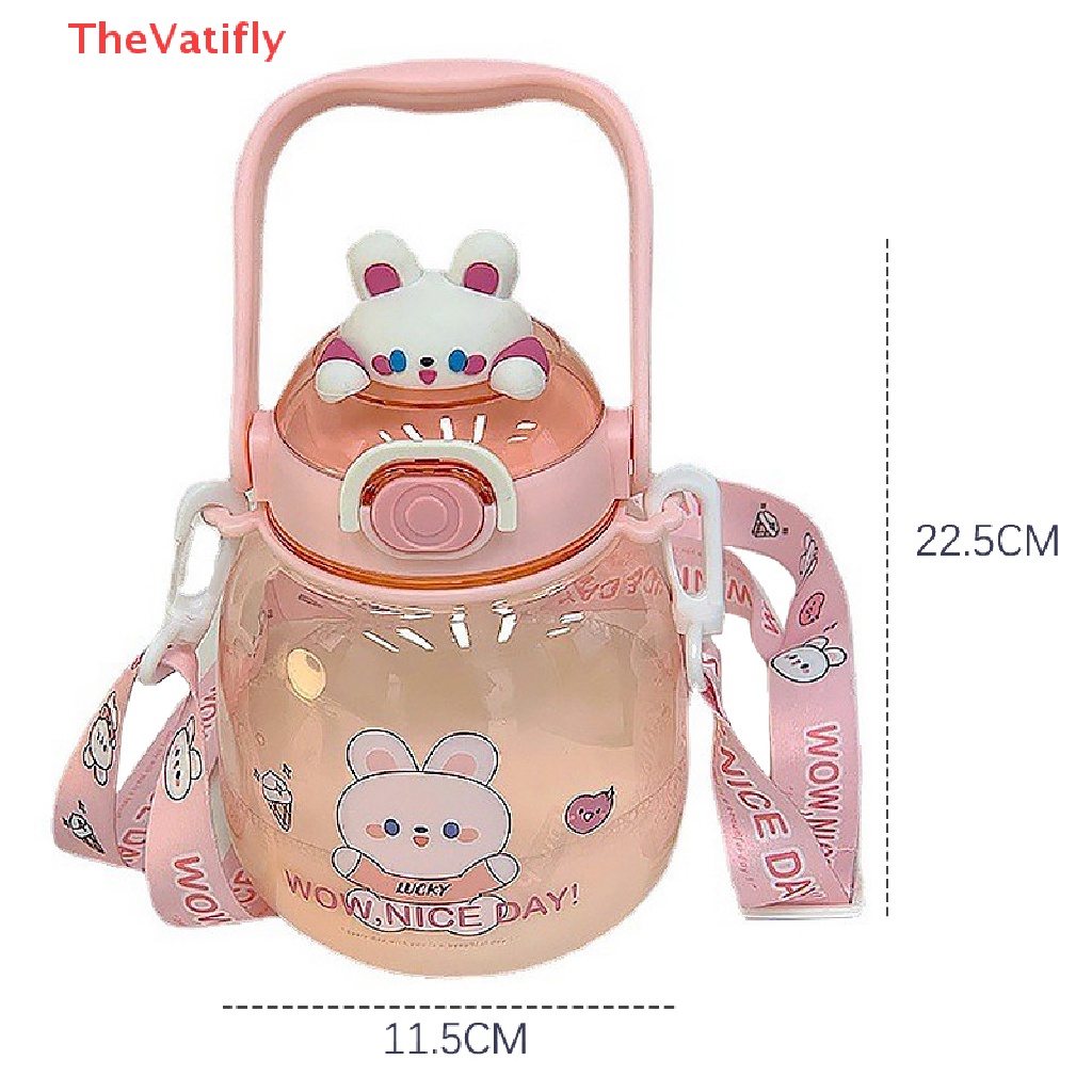 [Thevalifly] Bình Nước Thể Thao Ngoài Trời Dung Tích Lớn 1.3L Hình Gấu Dễ Thương Có Ống Hút Cho Bé Gái