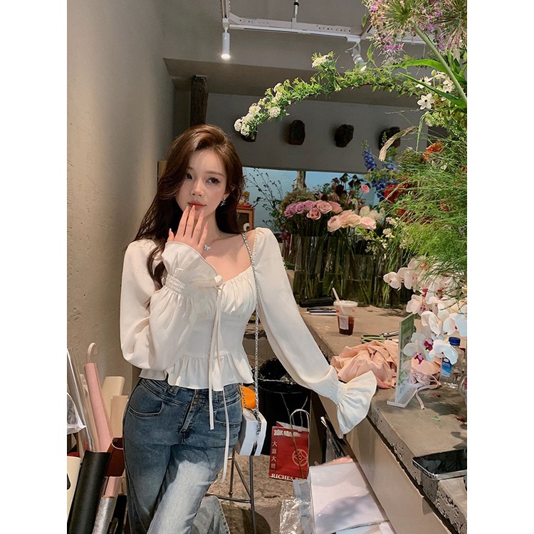 Áo Sơ Mi Cổ Vuông Phong Cách Pháp Thời Trang Xuân Hè 2023 Mới Cho Nữ