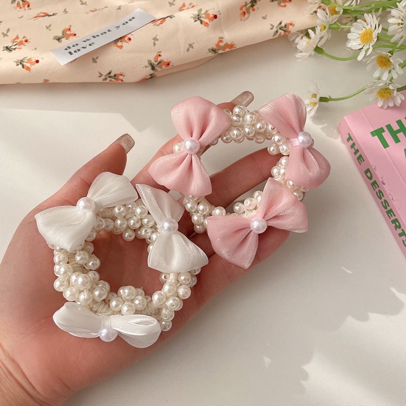 Dây Cột Tóc Cao Su Thắt Nơ Đính Ngọc Trai Sớm Năm 2023