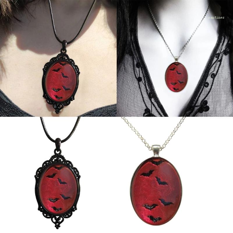 Vòng cổ Hợp Kim Mặt Kính Đỏ Hình Dơi Phong Cách Gothic