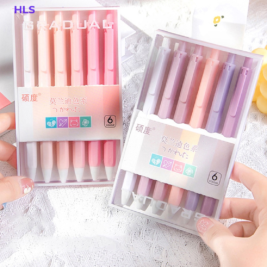 Set 6 Bút Mực Gel Ngòi 0.5mm Mực Đen Kiểu Dáng Dễ Thương Cho Học Sinh