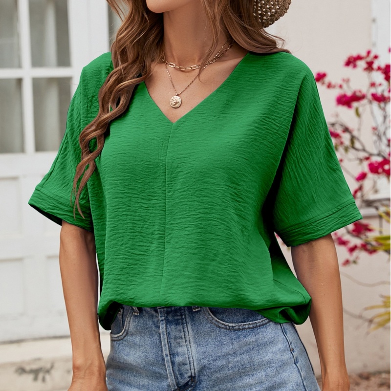 Áo Kiểu Tay Lỡ Cổ Chữ V Màu Trơn Thời Trang Cho Nữ