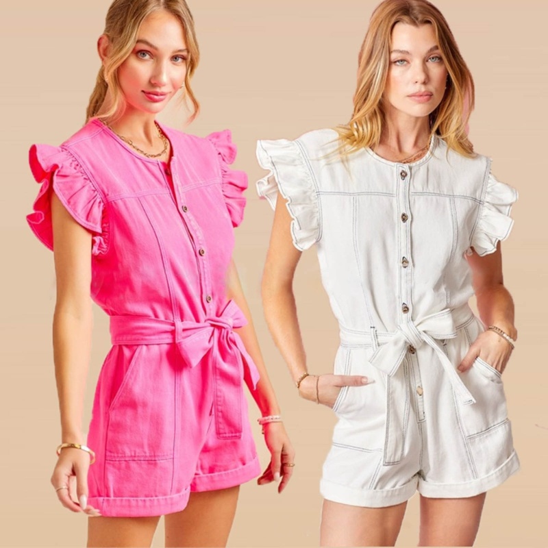 Bộ Áo Liền Quần Ngắn Tay Cài Nút Thời Trang Mùa Hè Cho Nữ