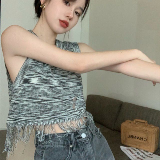 Áo Tank Top Sát Nách Phối Tua Rua Thiết Kế Độc Đáo Thời Trang Mùa Hè Cho Nữ