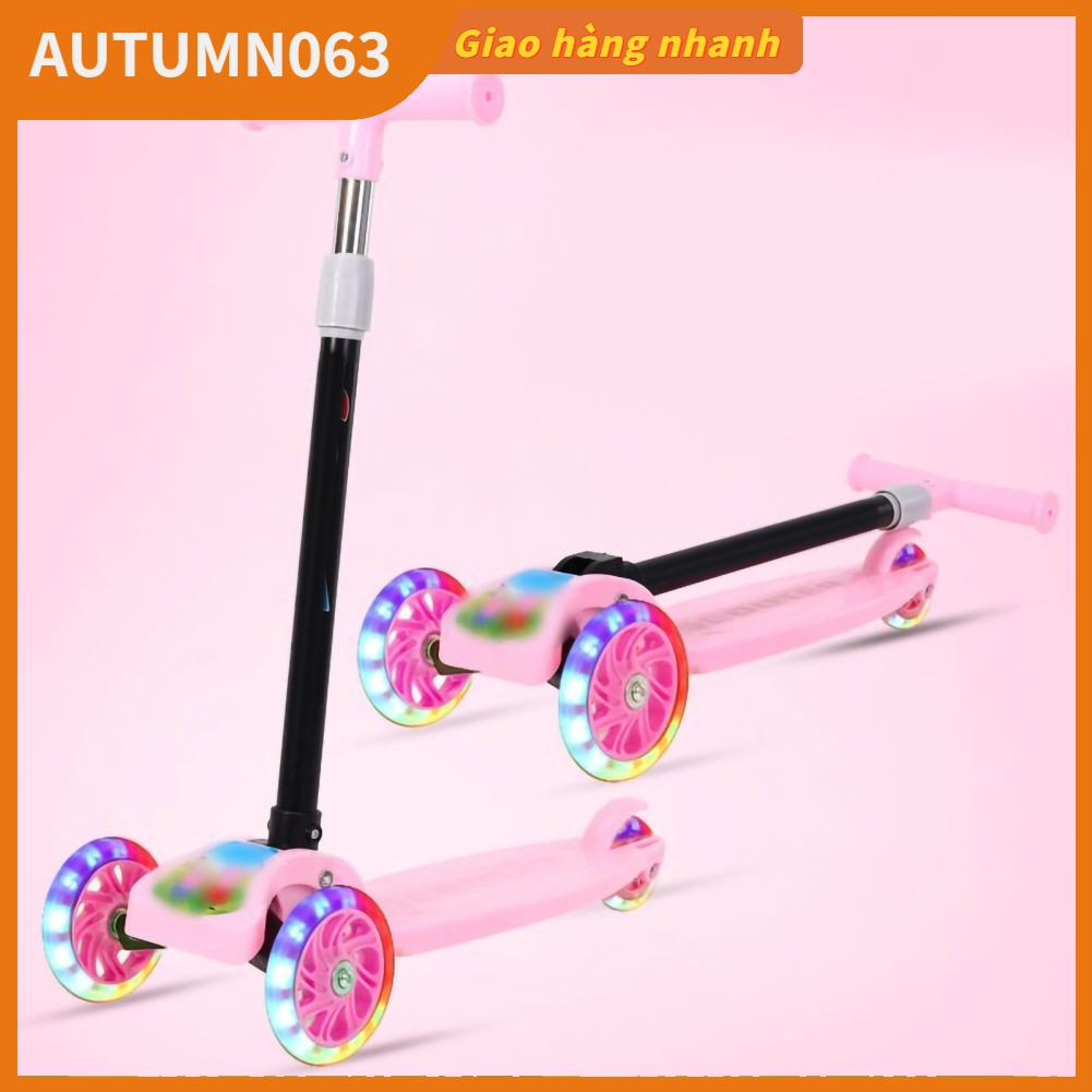 Autumn063 Xe Scooter Trẻ Em Gấp 3 Bánh Nhấp Nháy Tàu Lượn Đẩy Có Thể Điều Chỉnh Chiều Cao Sàn Rộng Cho Bé Trai Gái 2‑8 Tuổi