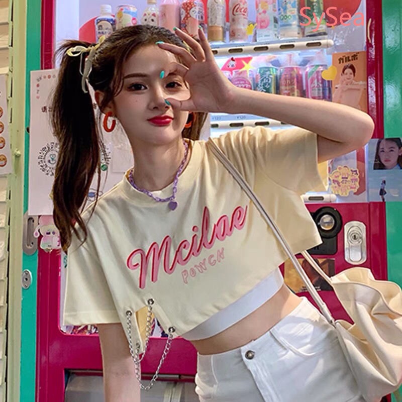 Áo Croptop In Chữ Phong Cách Hàn Quốc Cho Nữ