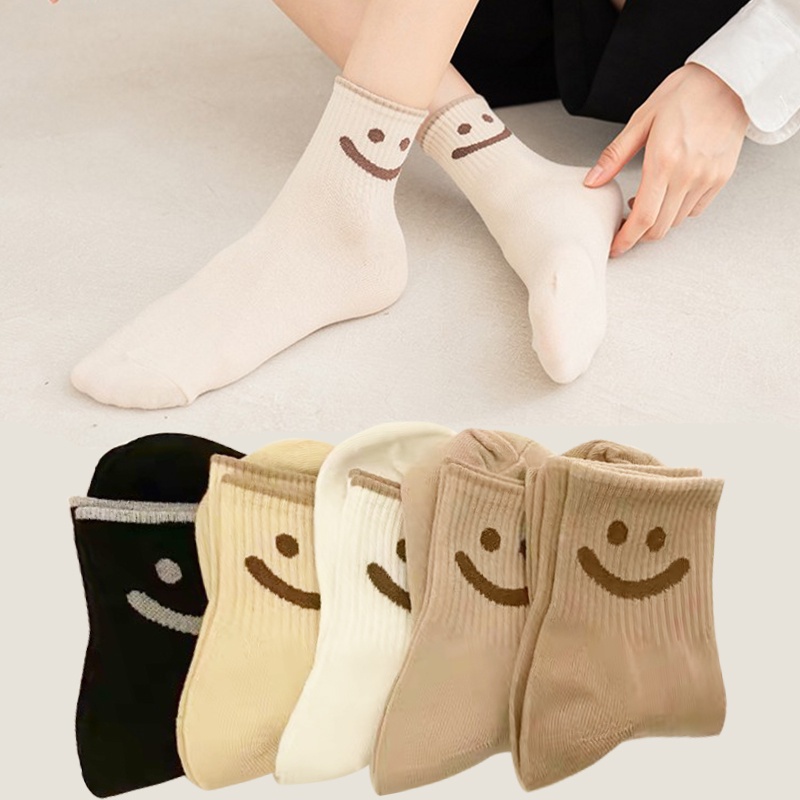 1 Đôi Vớ Ngắn Bằng Vải Cotton Mềm Chống Trượt In Hình Mặt Cười Dễ Thương
