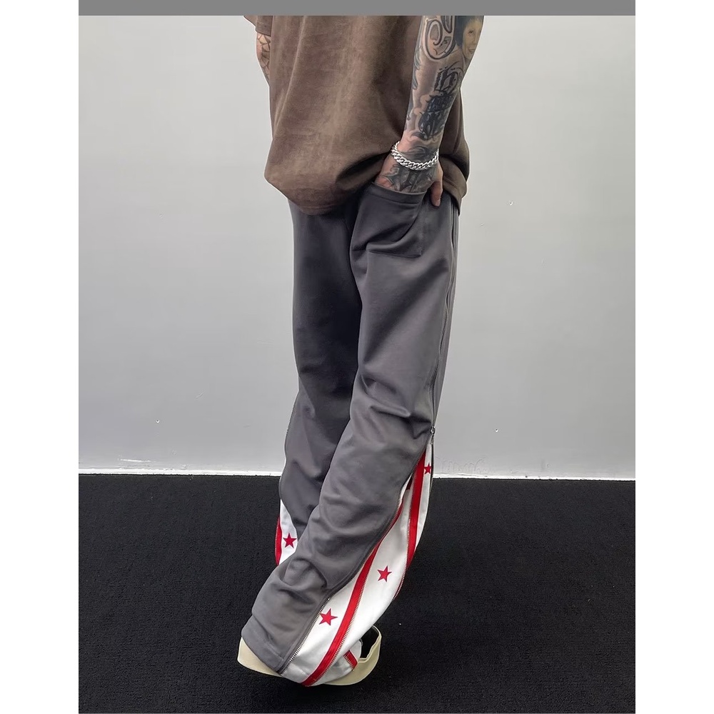 Quần Dài Ống Rộng Phối Khóa Kéo Họa Tiết Ngôi Sao Thời Trang Cho Nam