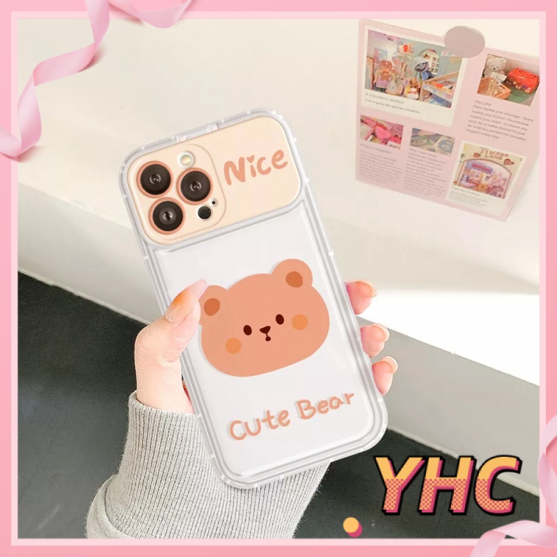Ốp lưng iphone Camera Gấu con đáng yêu lật nắp gương trang điểm trong suốt chống rơi vỏ mềm Cho iPhone 6 / 6S / 6splus / se / 7 / 7plus / 8 / 8plus / X / xs / xsmax / 11 / 12 / 13 / 14 / Plus / pro / pro max-8008