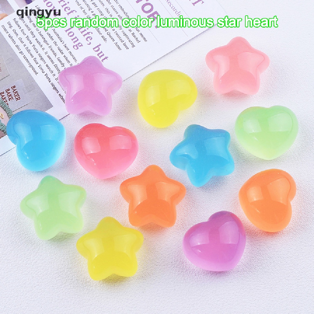 Bộ 5 Đồ trang trí Ngôi Sao / Trái Tim Hoạt Hình Mini Bằng Resin Phát Sáng Trang Trí Tiểu Cảnh