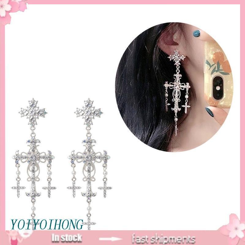 Đôi Khuyên Tai Dáng Dài Đính Đá Và Ngọc Trai Xinh Xắn