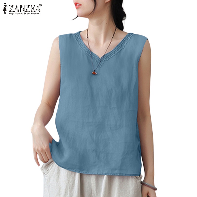Zanzea Áo Tank Top Dài Tay Cổ Chữ V Thêu Họa Tiết Phong Cách Hàn Quốc Thời Trang Cho Nữ