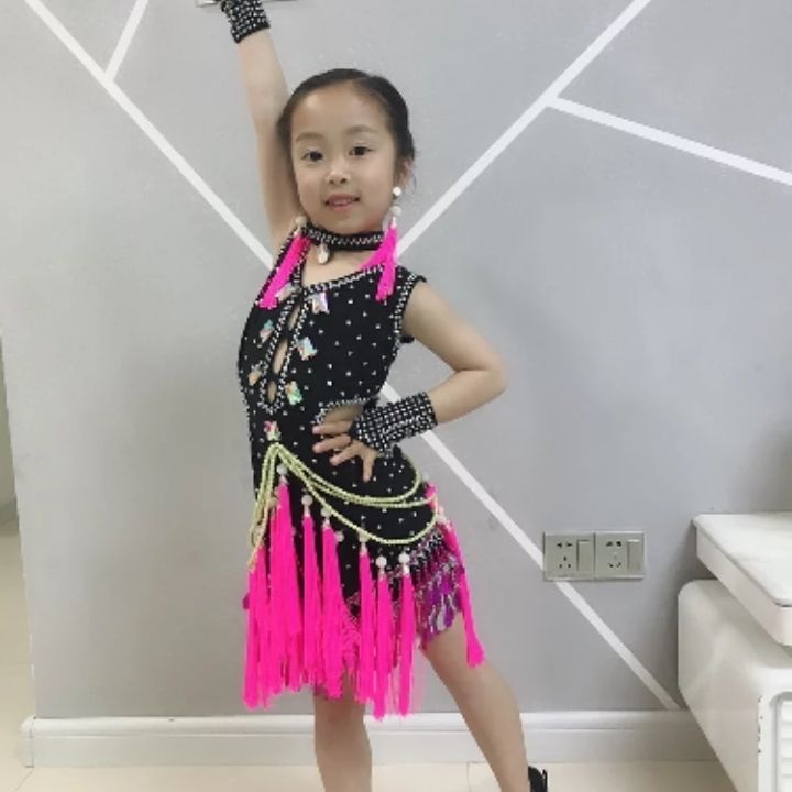 Chân Váy Khiêu Vũ Latin Màu Đen Tua Rua Thời Trang Mùa Xuân 2019 Cho Bé Gái