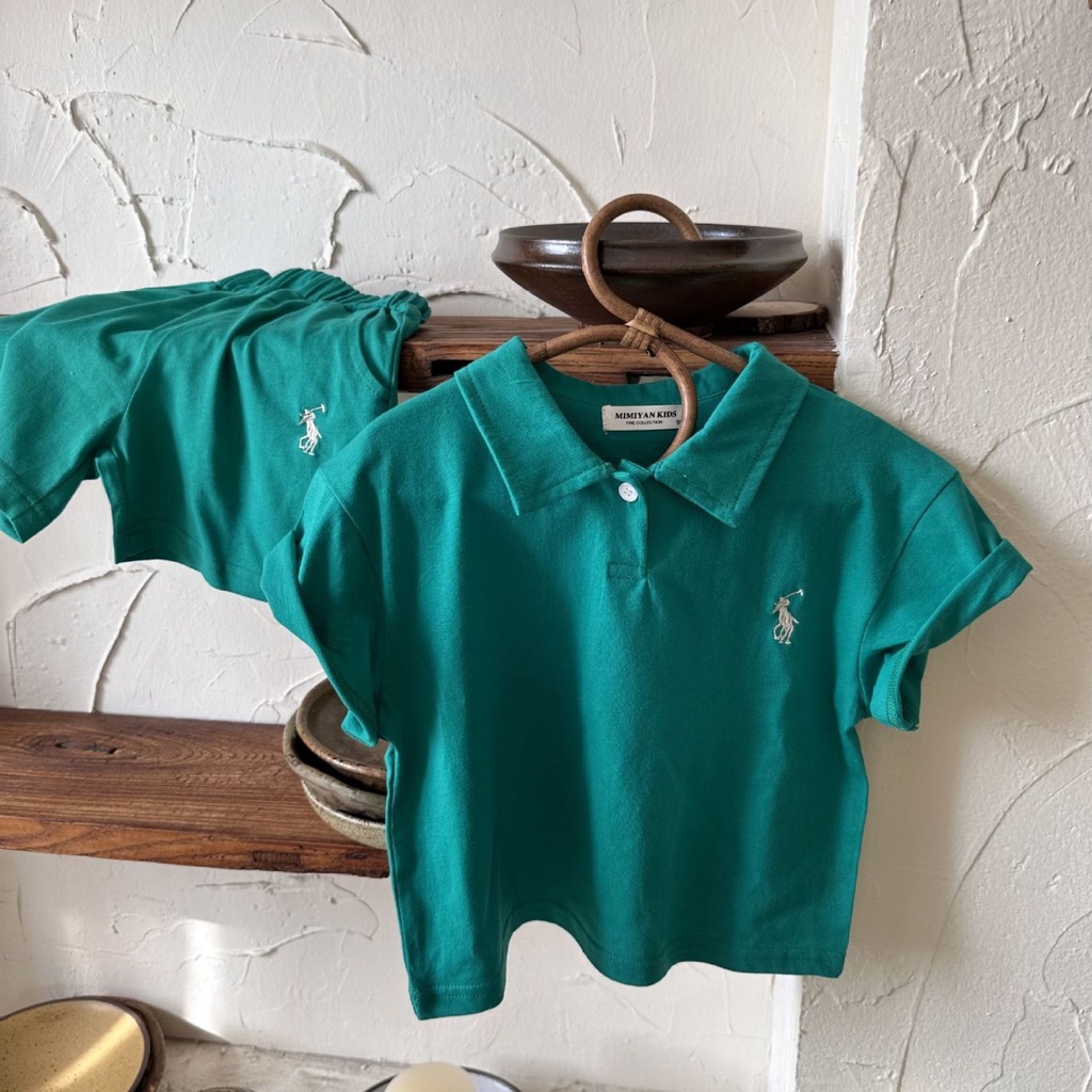 Bộ Áo Thun polo Ngắn Tay Thêu Họa Tiết + Quần short Thời Trang Mùa Hè Cho Bé