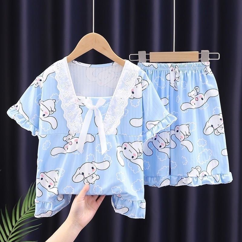 Bộ Đồ Ngủ Áo Tay Ngắn Phối Quần Short In Hoạt Hình Thời Trang Mùa Hè 2023 Cho Bé Gái