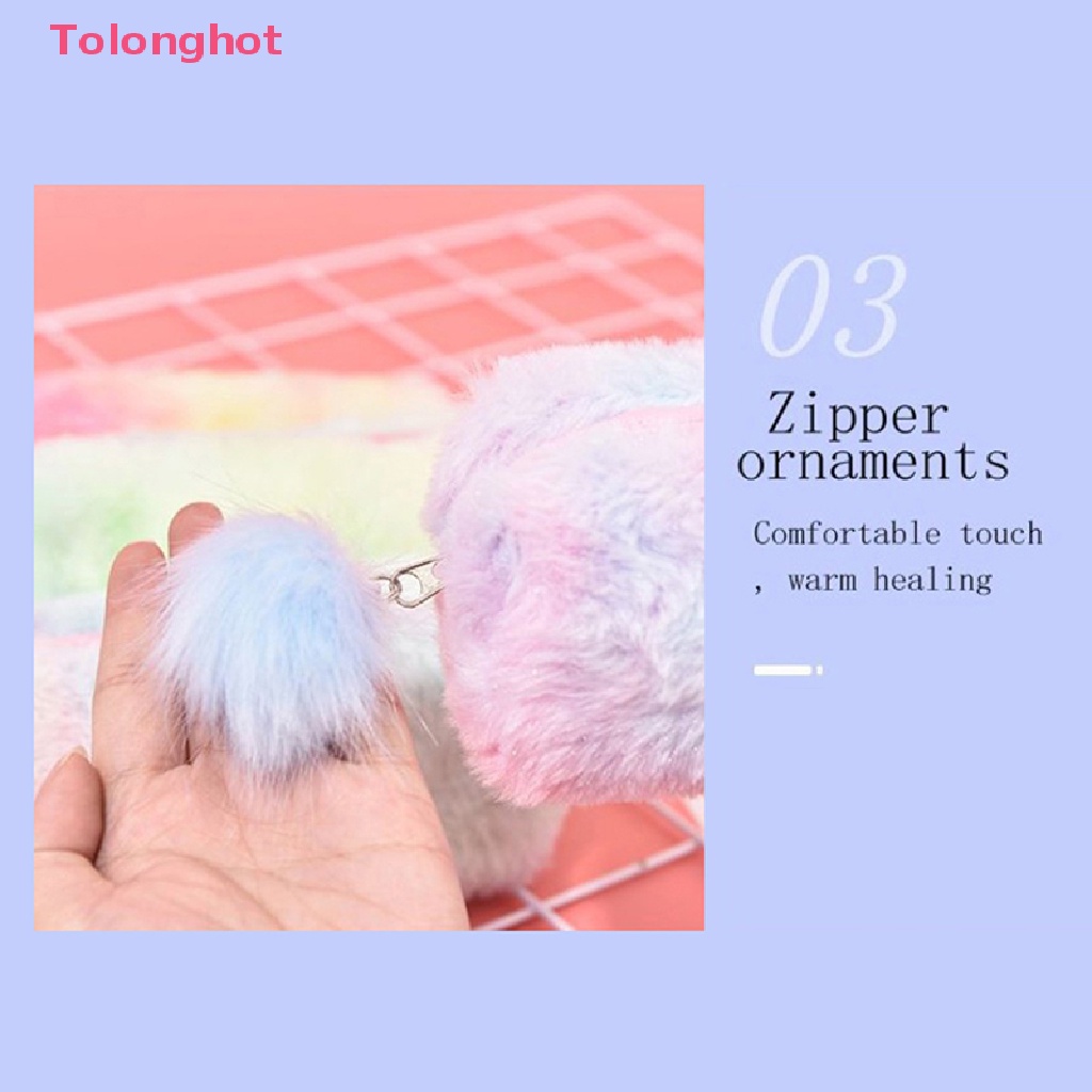 Tolonghot > Túi Đựng Bút Hình Bát Giác Phối Lông Màu Gradient Dễ Thương Cho Nữ