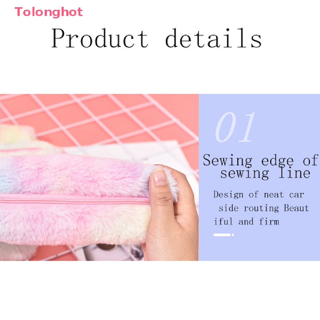 Tolonghot > Túi Đựng Bút Hình Bát Giác Phối Lông Màu Gradient Dễ Thương Cho Nữ