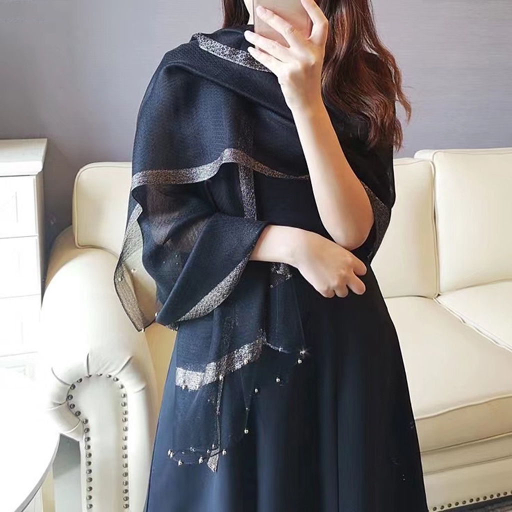 Khăn Choàng Cổ Lụa Mỏng Xuyên Thấu Màu Sắc Tương Phản Khô Nhanh Dùng Khi Đi Tiệc