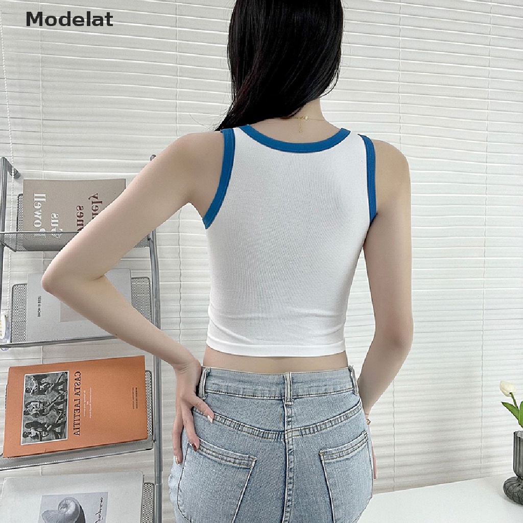 Áo Dây Sát Nách Cổ Tròn In Chữ Màu Sắc Tương Phản Thời Trang Mùa Hè Cho Nữ