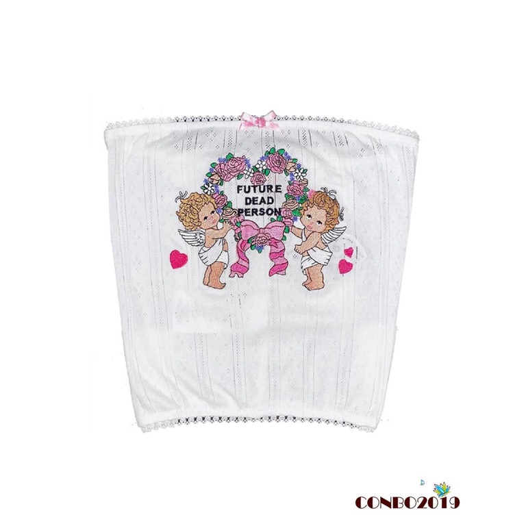 Áo Croptop Trễ Vai Không Tay Thêu Họa Tiết Thiên Thần Thời Trang Mùa Hè Cho Nữ