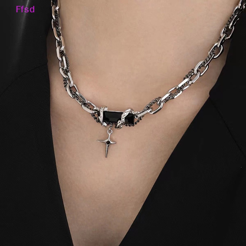 {Ffsd} Vòng Cổ Choker Bằng Thép Titan Đính Đá Zircon Đen Phong Cách Punk Hàn Quốc Vintage Cá Tính Dành Cho Nam Nữ
