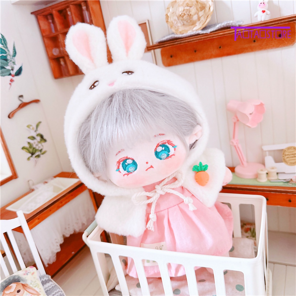 1 Bộ Trang Phục Cotton Gồm Áo + Nón + Khăn Choàng + Gấu / Thỏ 20cm Dễ Thương Cho Búp Bê